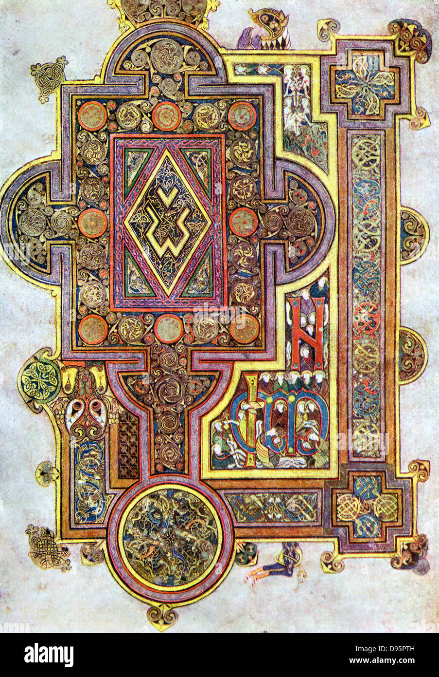 Worte des St Lukes Evangelium "Quoniam" öffnen. "Book of Kells" 6. Jahrhundert Handschrift der vier Evangelien Stockfoto