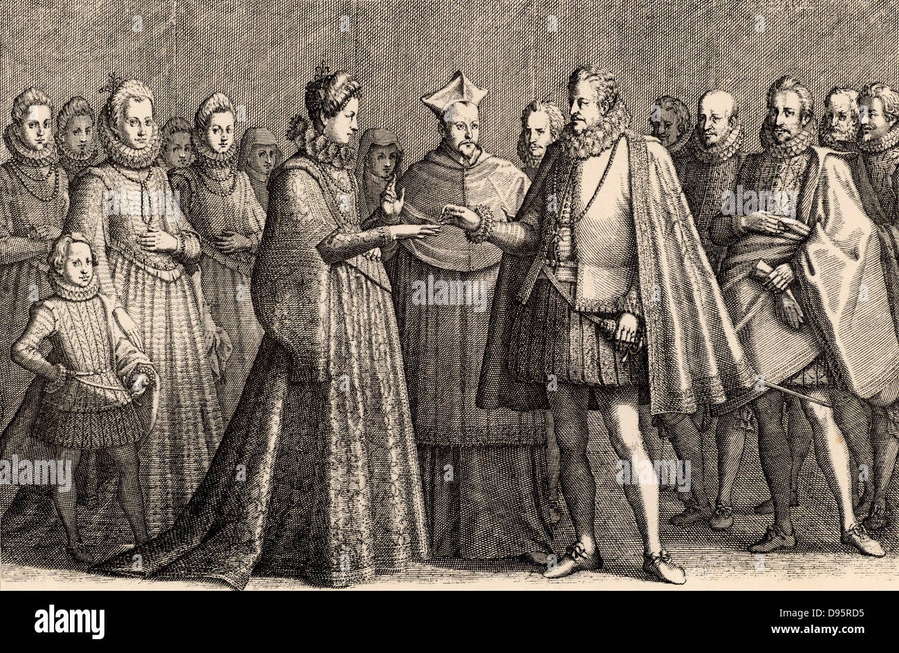 Die Ehe von Francis de Medici, Großherzog von Toskana (1541-1587) und Johanna von Österreich, Tochter von Kaiser Ferdinand 1 (1565). Nach der Gravur von Jacques Callot. Stockfoto