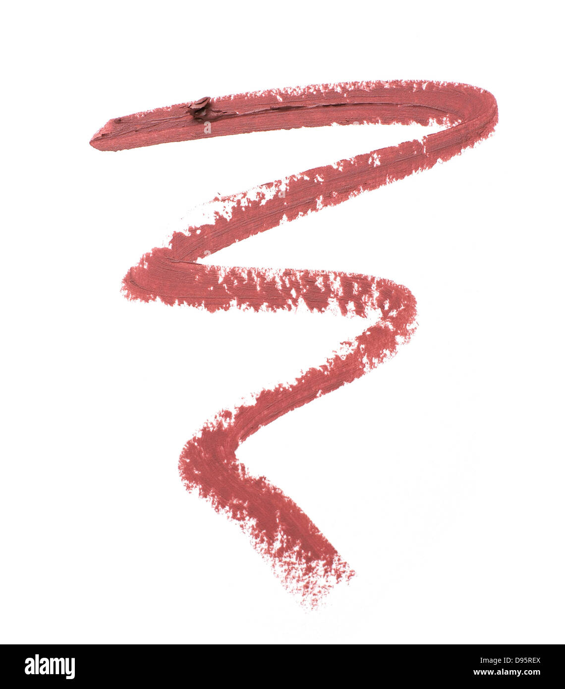 Wellenlinie von rot Lip Liner Lippenstift auf einem weißen Hintergrund ausschneiden Stockfoto