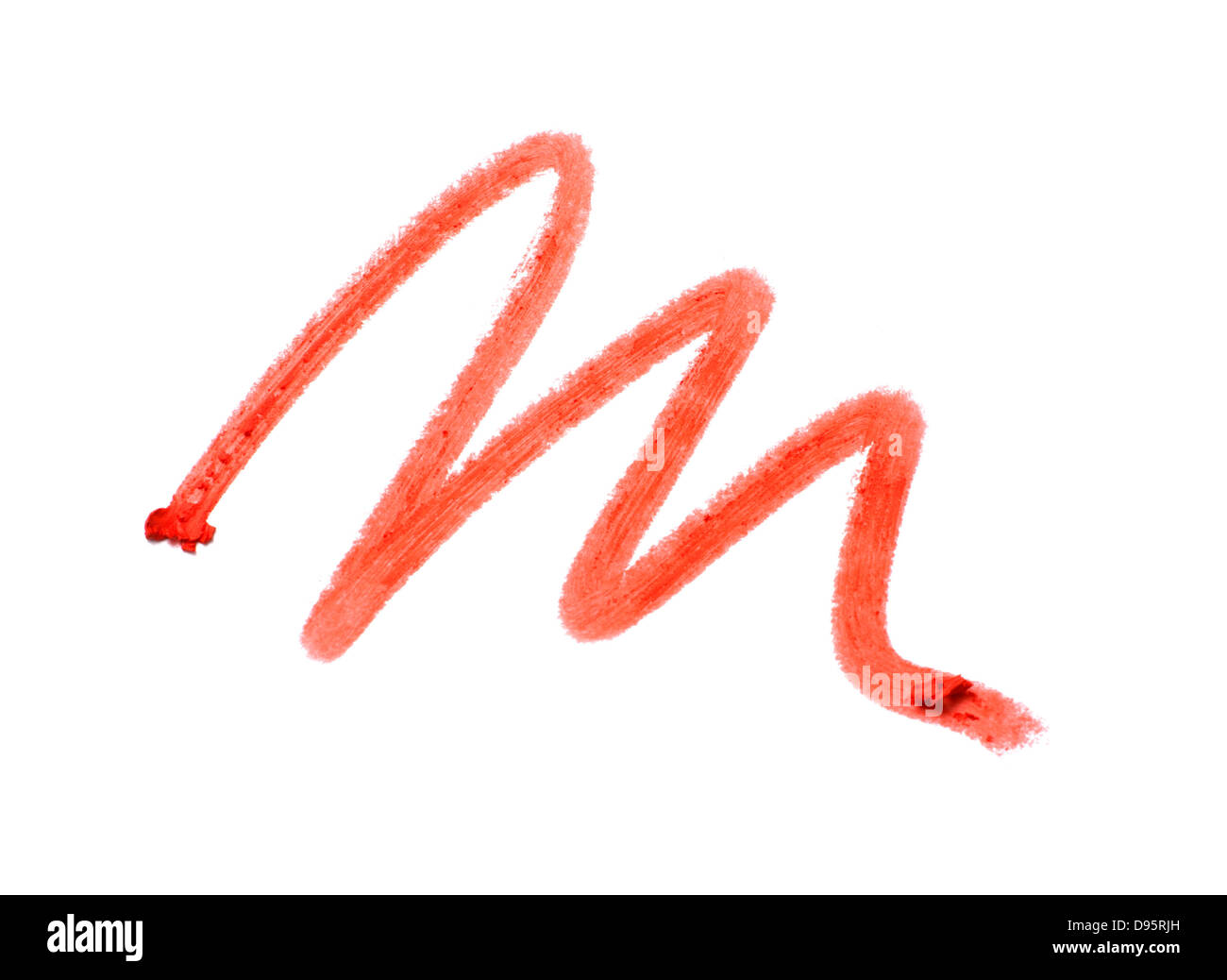 Wellenlinie von rot Lip Liner Lippenstift auf einem weißen Hintergrund ausschneiden Stockfoto