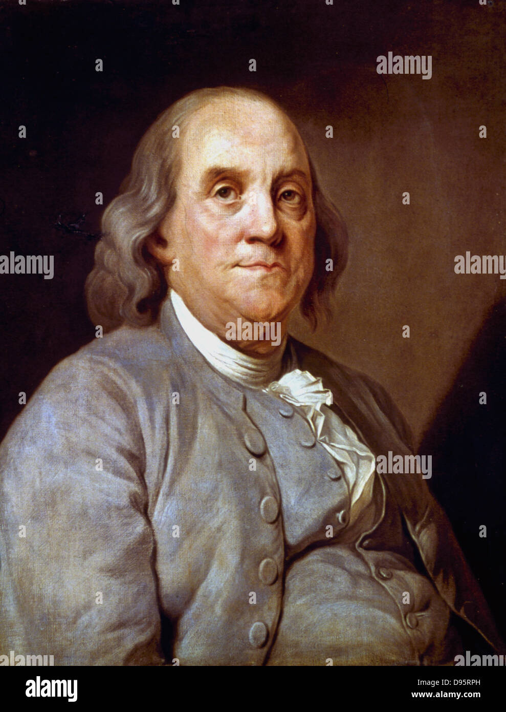 Amerikanischer Staatsmann Benjamin Franklin (1706-90), Drucker und Wissenschaftler. Anonymes Porträt. Stockfoto