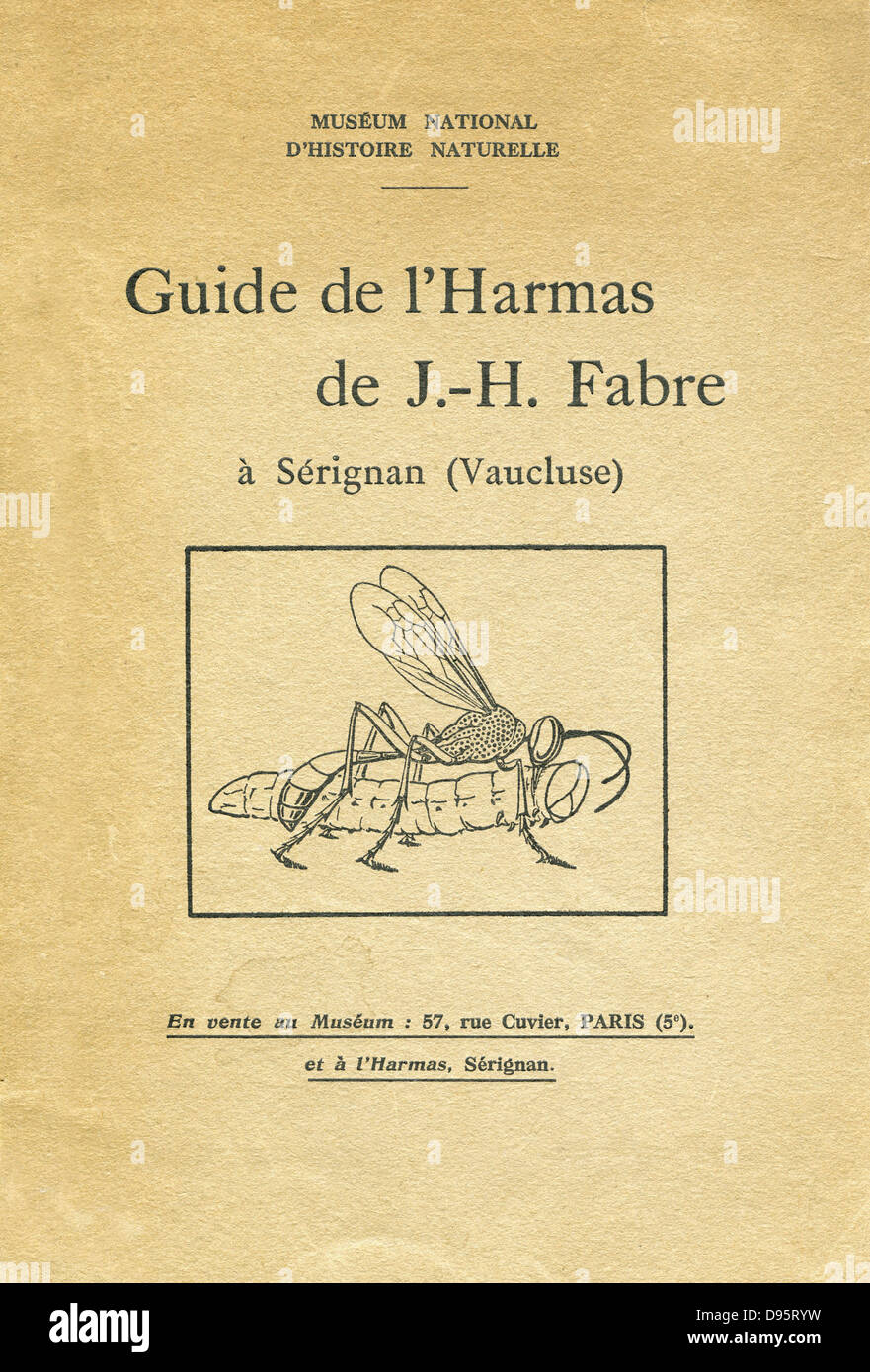 Jean-Henri Fabre (1823-1915) französischer Entomologe. Abdeckung der Broschüre 1933 mit Abbildung: eine parasitische Wespe, die Laien wird es Eier in die Raupe, wo Sie schlüpfen und auf die Opfer Körper live veröffentlicht. Stockfoto