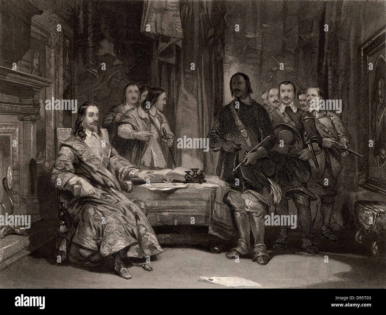 Englischer Bürgerkrieg. Charles I (1600-1649) König von Großbritannien von 1625, ein Gefangener an Holdenby Haus, Northamptonshire, beschlagnahmt und nach Newark, Nottinghamshire, im Namen der New Model Army. Gravur c 1860. Stockfoto