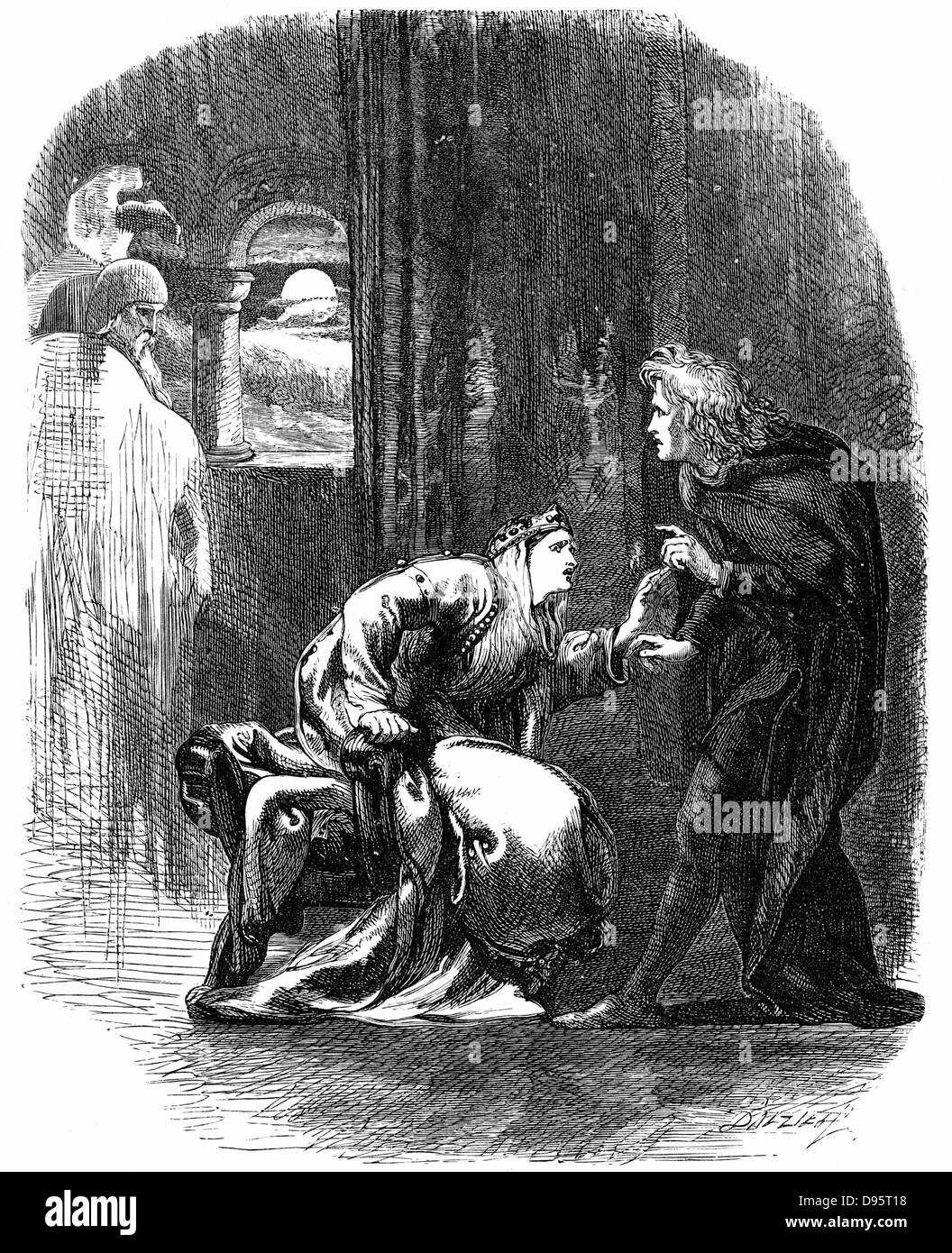 Shakespeares 'Hamlet' Akt 3 Sc 4. Geist von Hamlets Vater zu ihm, um ihn daran zu erinnern, dass er Rache muss auf seine Mutter und seinen Onkel für ihren Verrat. 19. jahrhundert Gravur. Stockfoto