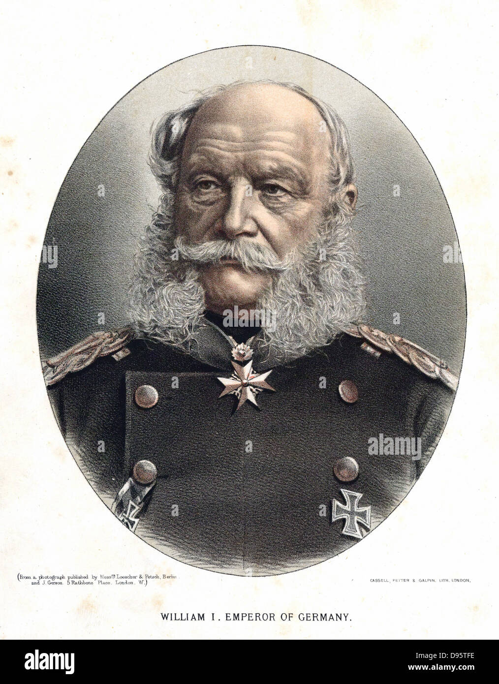 Wilhelm i., König von Preußen und Kaiser von Deutschland (1797-1888) kolorierte Lithographie c1880 Stockfoto