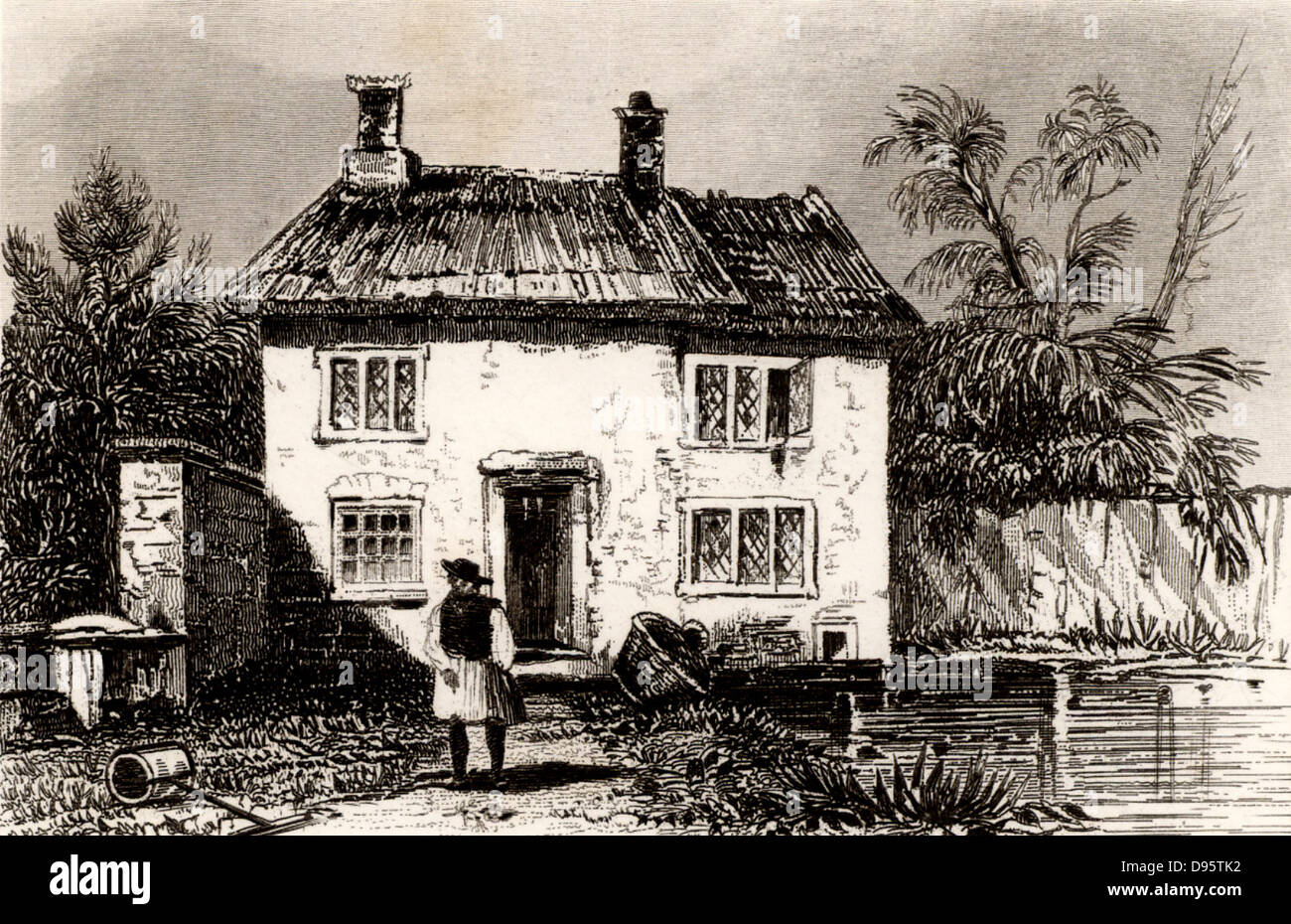 Ferienhaus in Wrington in North Somerset in der Nähe von Bristol, England, der Geburtsort von John Locke (1632-1704), englischer Philosoph und Wissenschaftler, einer der Gründer der Erleuchtung. Gravur von "England und Wales abgegrenzt" von Thomas Schmidt (London, c 1840). Stockfoto