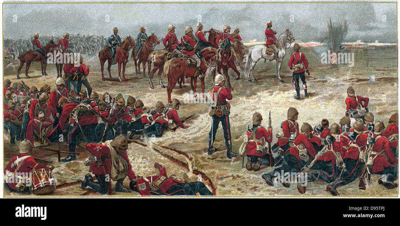 Generalleutnant Garnet Wolseley (später Viscount Wolseley) 1833-1913, Regie Schlacht von Tel-el-Kebir, 13 September 1882 am Ende der ägyptischen Expedition crushing Arabi Pasha's Revolte. 1887 Chromolithograph Stockfoto