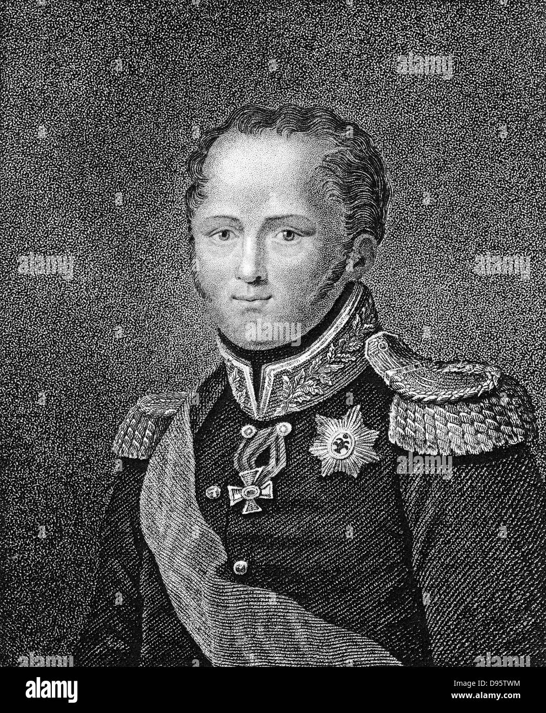Alexander ich (1777-1825) Zar von Russland von 1801. Stupfen Sie Gravur von einer Miniatur. Veröffentlichten London 1817. Stockfoto