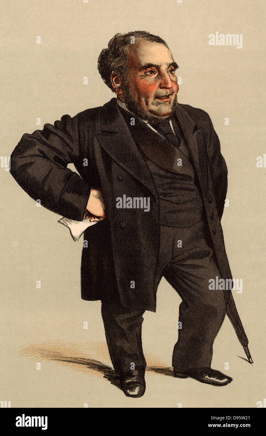 John Pender (1815-1896), englischer Textilhändler, liberaler Politiker und Pionier der u-boot Telegrafie. Direktor der ersten Atlantic Telegraph Company (1856). Cartoon von "Vanity Fair" (London, 28. Oktober 1871). Chromolithograph. Stockfoto