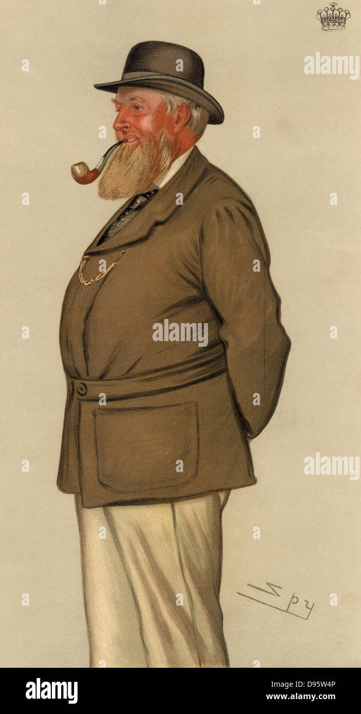 Thomas William Cola, 2 Graf von Leicester (1822-1909) Englisch Grundbesitzer, Landwirt und Landsmann. Geerbt Holkham Hall, Norfolk, England, im Alter von 20 Jahren und führte ein Programm von Verbesserungen auf dem Anwesen. Karikatur von py'S" (Leslie Ward, 1851-1922) von "Vanity Fair" (London, 4. August 1883). Chromolithograph. Stockfoto