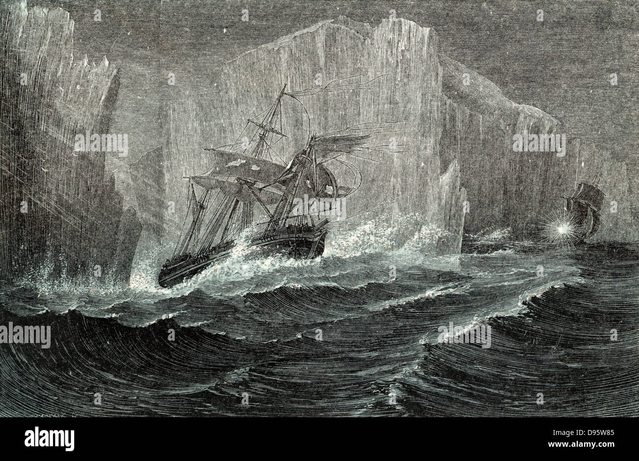 Die "Erebus" und "Terror" unter den Eisbergen. Sir John Franklin (1786-1847), britischer Marineoffizier und arctic Explorer die 1845 Expedition der Schiffe "Erebus" und "Terror" für die Nordwestpassage zu suchen geboten. Alle Mitglieder der Expedition, ums Leben. Chromoxylograph aus "Die polare Welt' durch G Hartwig (London, 1874). Stockfoto