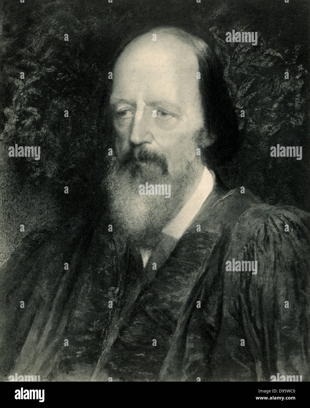 Alfred Lord Tennyson (1809-1892), englischer Dichter. Poet Laureate 1850. Lithografie nach dem Porträt von George Frederick Watts (1817-1904). Stockfoto
