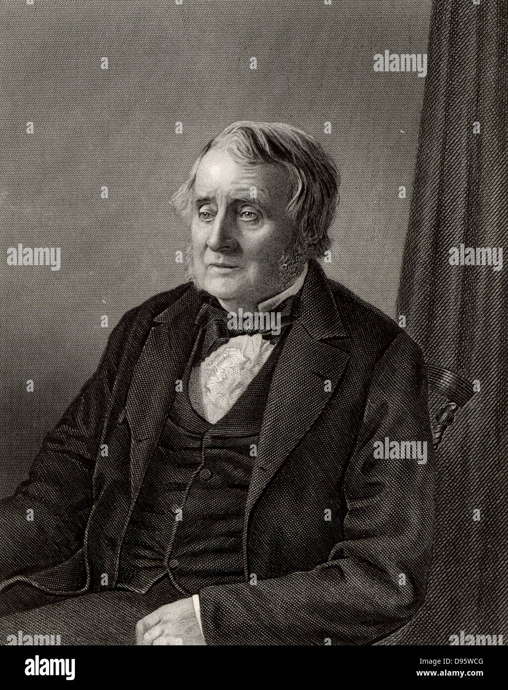 John Arthur Roebuck (1801-79) Englisch Rechtsanwalt und Politiker. Vorsitzender des Sebastapol der Untersuchungsausschuss Verhalten des Krimkrieges. Gravur c 1880. Stockfoto