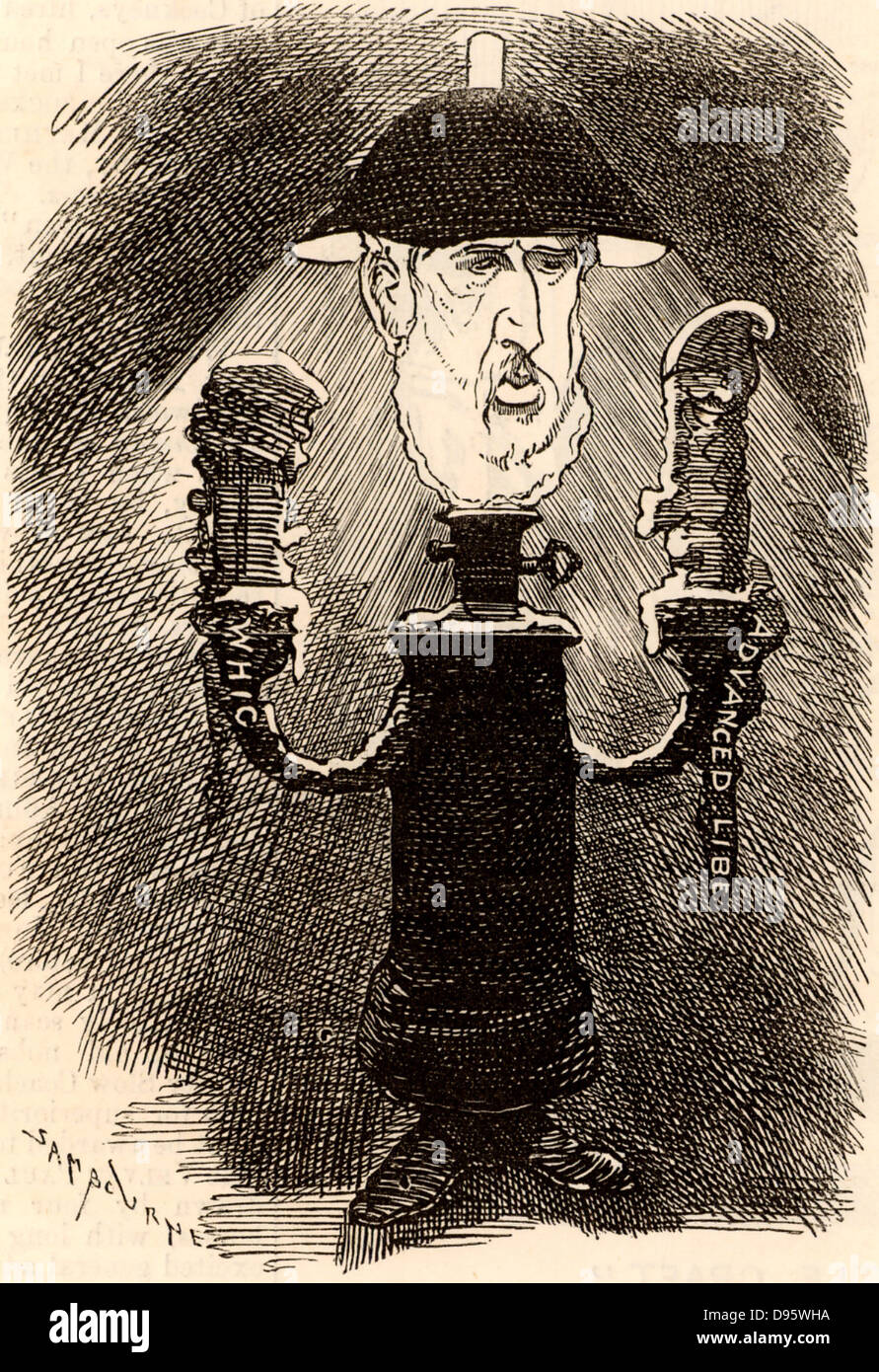 Spencer Compton Cavendish, 8. Herzog von Devonshire (1833-1908) englischer Liberaler satesman. Während die meisten seiner politischen Laufbahn von 1858 bis 1891, wenn er erbte das Herzogtum, wurde er durch die Anrede der Marquis von Hartington bekannt. Er bekleidete verschiedene Ämter und wurde zweimal von Königin Victoria eingeladen, Premierminister zu werden, aber abgelehnt. Cartoon von Edward Linley Sambourne in der Punch Fancy Porträts aus der Serie 'Lochen' (London, 2. Oktober 1880). Stockfoto