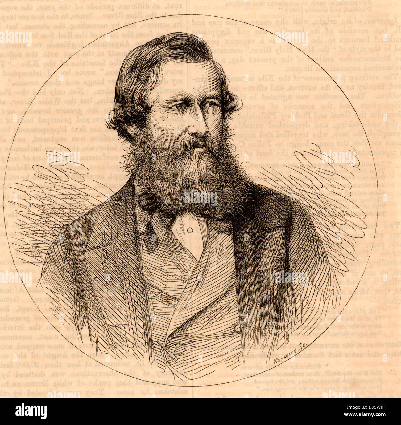 John Hanning Speke (1827-1864), Bideford, Devon, England geboren. Offizier der British Indian Army und Entdecker von Afrika. Begleitet Richard Burton's Expedition (1855-1858), gefördert von der Königlichen Geographischen Gesellschaft, als er entdeckte, Lake Victoria Nyanza. Auf einer weiteren Expedition von 1860-1862 entdeckte er die Ausfahrt aus dem See in die Weißen Nil, die er als Ripon fällt. Gravur von "die Stunde" (London, 1864). Stockfoto John Hanning Speke (1827-1864), Bideford, Devon, England geboren. Offizier der British Indian Army und Entdecker von Afrika. Begleitet Richard Burton's Expedition (1855-1858), gefördert von der Königlichen Geographischen Gesellschaft, als er entdeckte, Lake Victoria Nyanza. Auf einer weiteren Expedition von 1860-1862 entdeckte er die Ausfahrt aus dem See in die Weißen Nil, die er als Ripon fällt. Gravur von "die Stunde" (London, 1864). Stockfoto