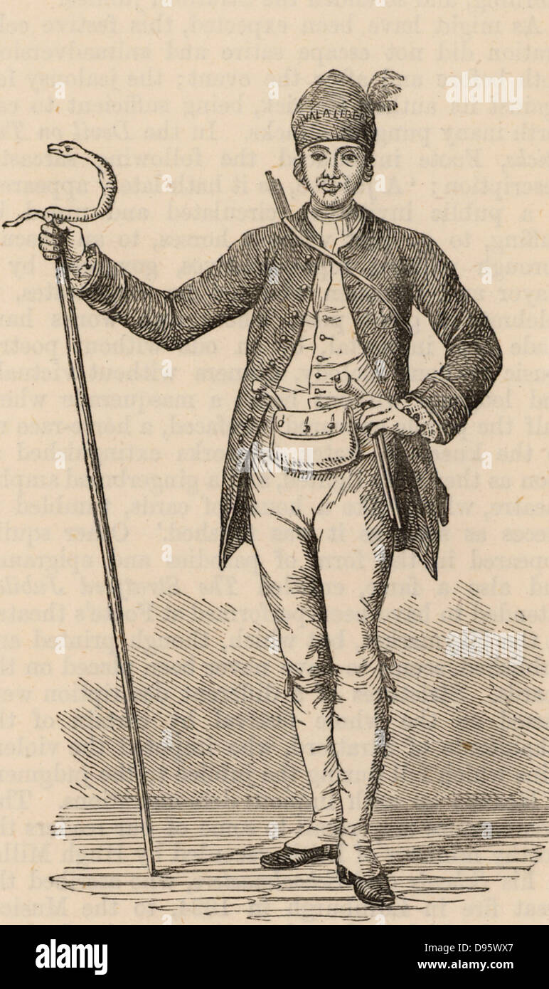 James Boswell (1740-1795) Schottischer Mann-von-Briefe. Biograf von Dr. Samuel Johnson (1709-1784). Boswell im Kostüm eines Korsischen bewaffneten Chief im Stratford Shakespeare Jubiläum im Jahr 1769. Gravur (1869). Stockfoto