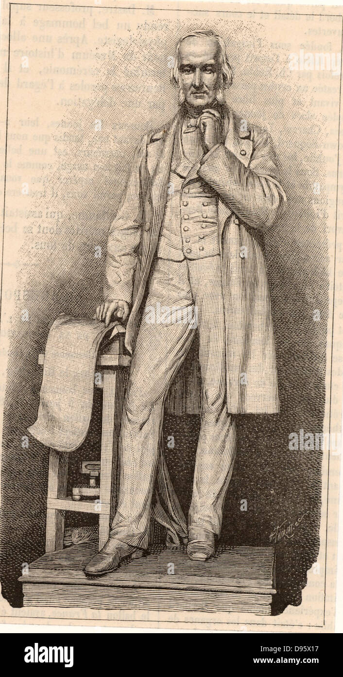 Claude Bernard (1813-1878) französischer Physiologe, die wissenschaftliche Methode in der Medizin angewendet. Gravur von "La Nature" (Paris, 1878) der Statue von Bernard vor dem College de France. Stockfoto