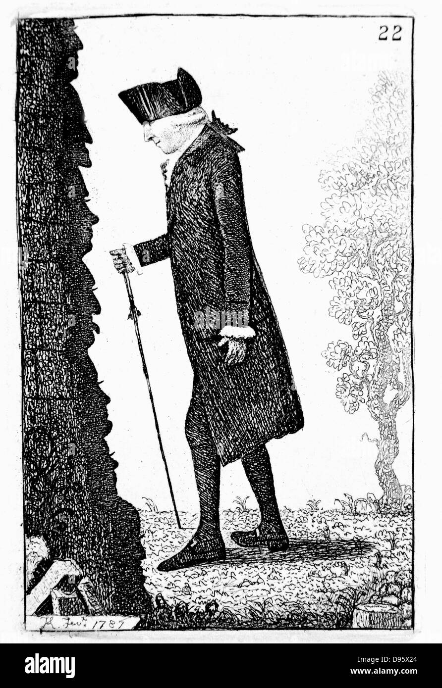 Joseph Schwarz (1728-99) Schottischer Chemiker, Einen Spaziergang machen. Theorie des "latente Wärme": Pneumatische Chemie. Schwarz 1787. Radierung von John Kay. Stockfoto