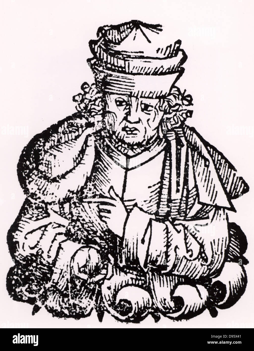 Giovanni Boccaccio de Certaldo (1313-75) Italienische Schriftsteller, Autor des 'Decameron' (1358). Holzschnitt aus "Liber chronicarum mundi" (Nürnberg Chronik" von Hartmann Schedel (Nürnberg, 1493). Stockfoto