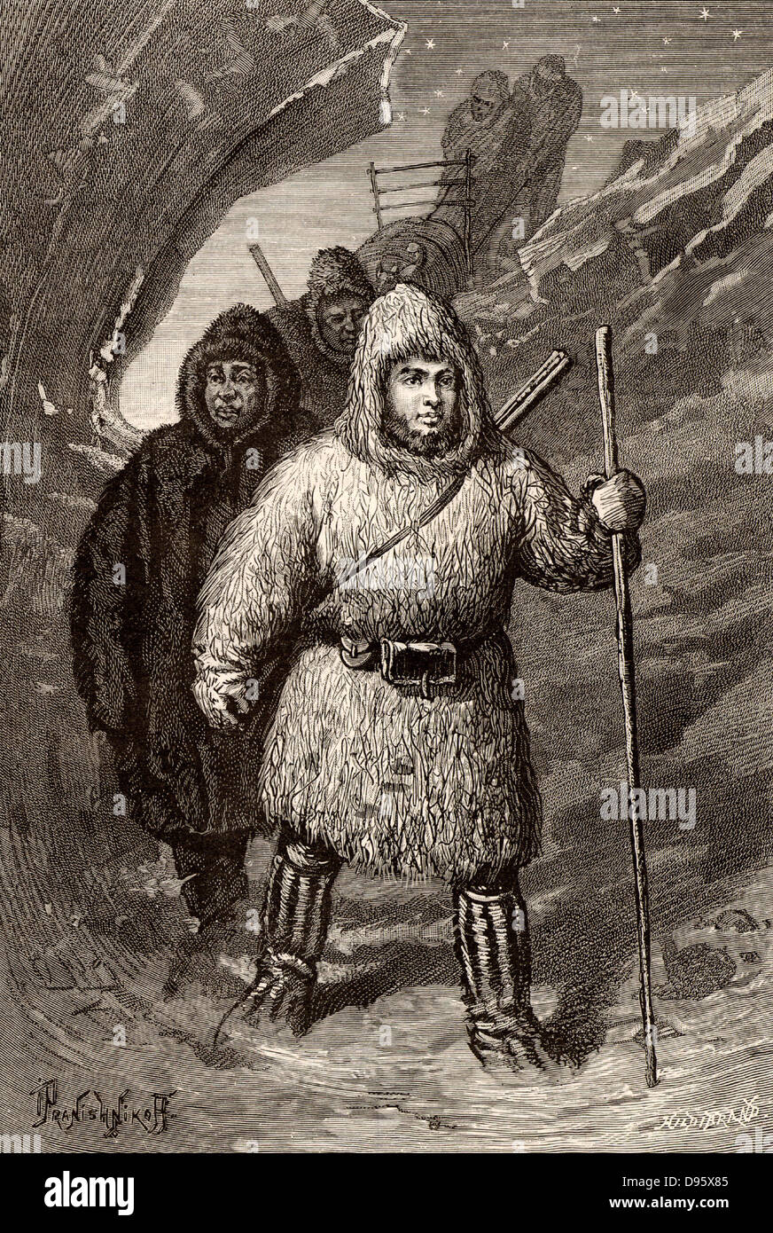 Joseph Rene Bellot (1826-1853) Französische Arctic Explorer, in Rochefort geboren. 1851 trat er in die Kennedy Franklin Suche Expedition. Im Jahre 1853, während mit den Inglefield Franklin Suche Expedition, verschwand er in einer Öffnung im gebrochenen Eis. Gravur von "Le Journal de La Jeunesse" (Paris, 1886). Stockfoto