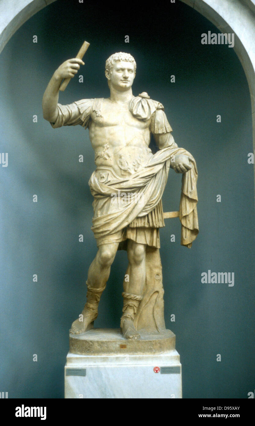 Augustus Caesar (Gaius Julius Caesar Octavian, 63 v. Chr. - 14 n. Chr.) erste römische Kaiser vom 27. Marmorstatue. Stockfoto