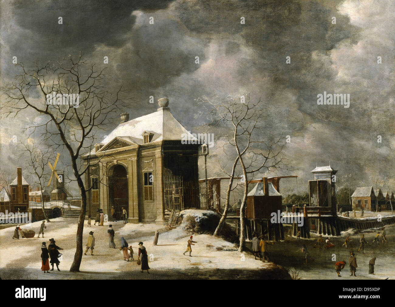 Mutmaßlichen Blick auf ein Amsterdam-Tor im Winter. Künstler, Jan Beerstraten (1622-1666). Öl auf Holz. Privatsammlung Stockfoto