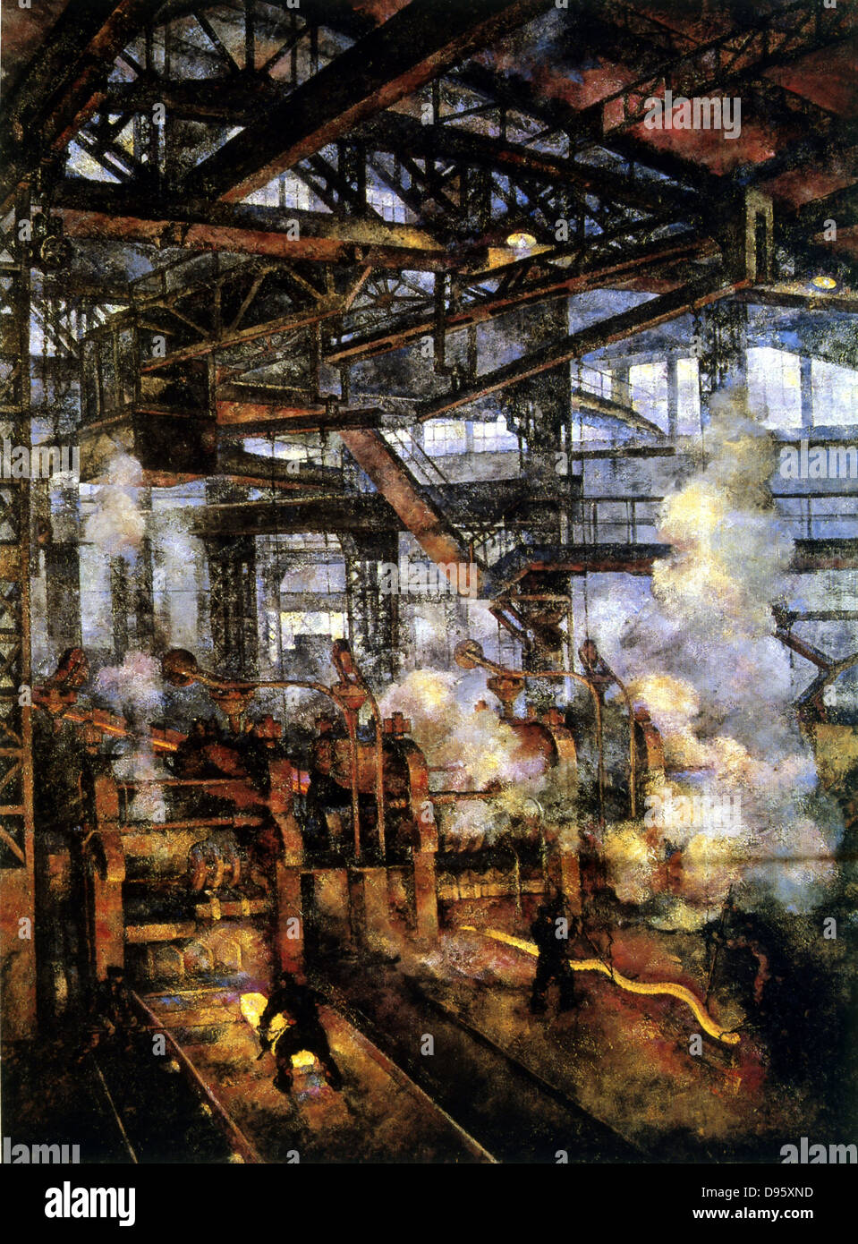 Stahlwerk.  Szene im Walzwerk. Künstler V Rozhedstvensky, 1930. Stockfoto