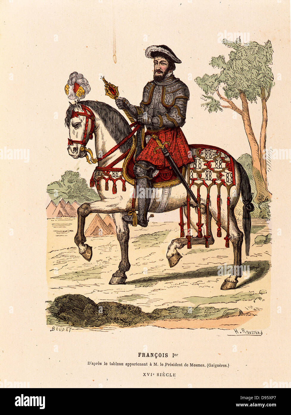 Francis ich (1494-1547) König von Frankreich von 1515. Kupferstich nach einem Reitsport Porträt. Stockfoto