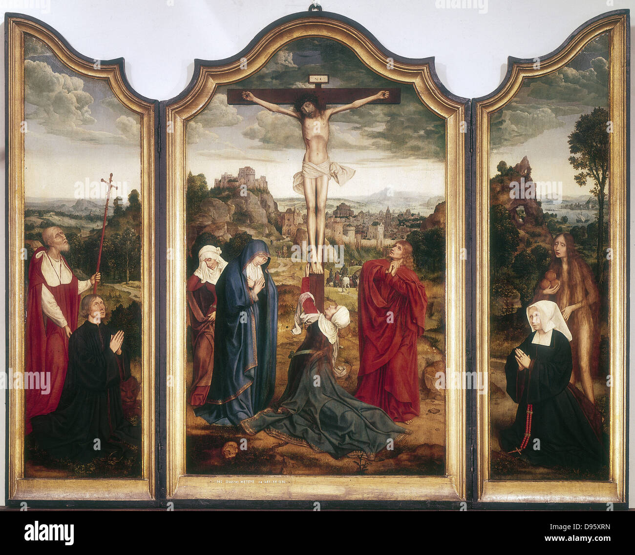 Triptychon der Kreuzigung. Künstler, Quentin Metsys (c1466-1531). Holländisch. Stockfoto