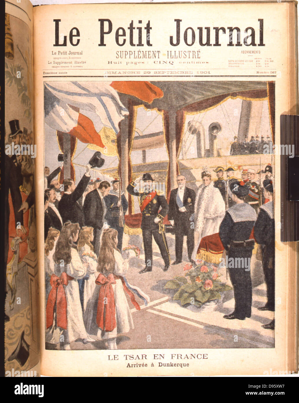 Die russische Außenpolitik. Nikolaus II. (1868-1919) Zar von Russland von 1894, der Ankunft in Cherbourg, Frankreich, auf Staatsbesuch. Von "Le Petit Journal", Paris, 11. Oktober 1896. Stockfoto