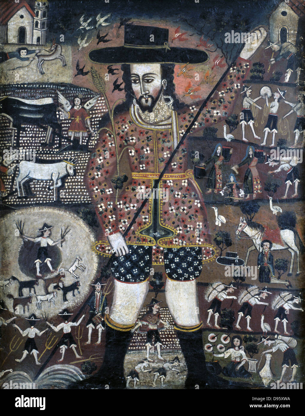 St. Isidore der Arbeiter (aktive 1130) Schutzpatron von Madrid. Anonym 18. Jahrhundert. Öl auf Holz. Privatsammlung. Stockfoto