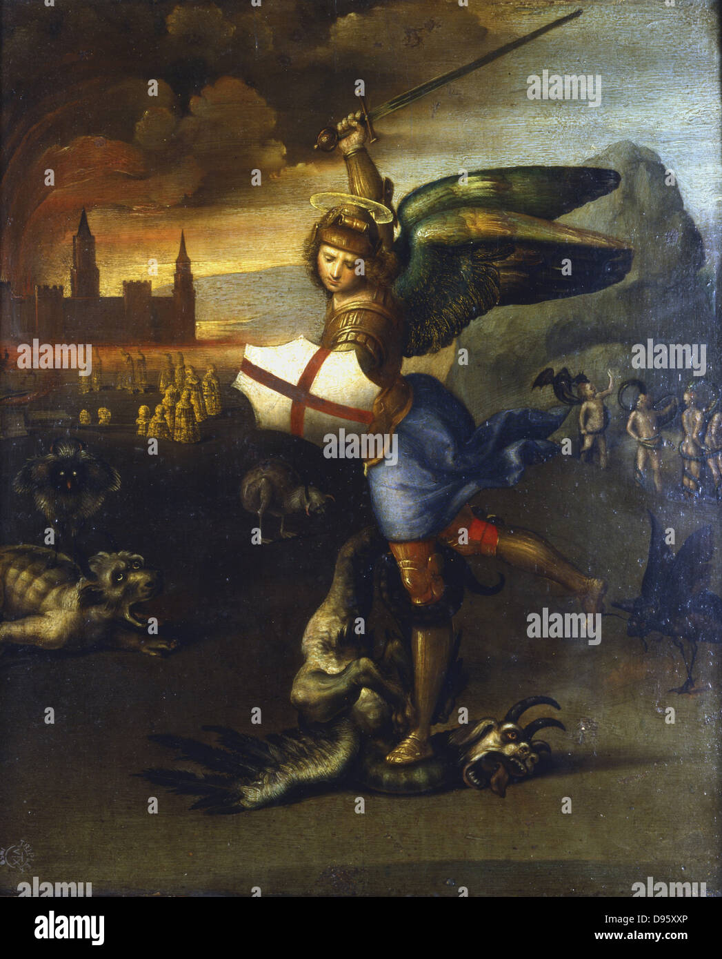 St. Michael der Erzengel. Raffael (1483-1520), italienischer Künstler. Louvre, Paris Stockfoto
