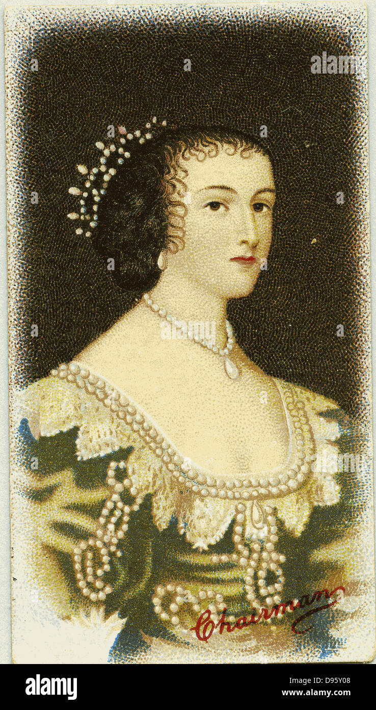 Königin Henrietta Maria (1609 – 1669) Gemahlin Karls i. von Großbritannien. Farblitho nach Porträt eines unbekannten Künstlers. Stockfoto