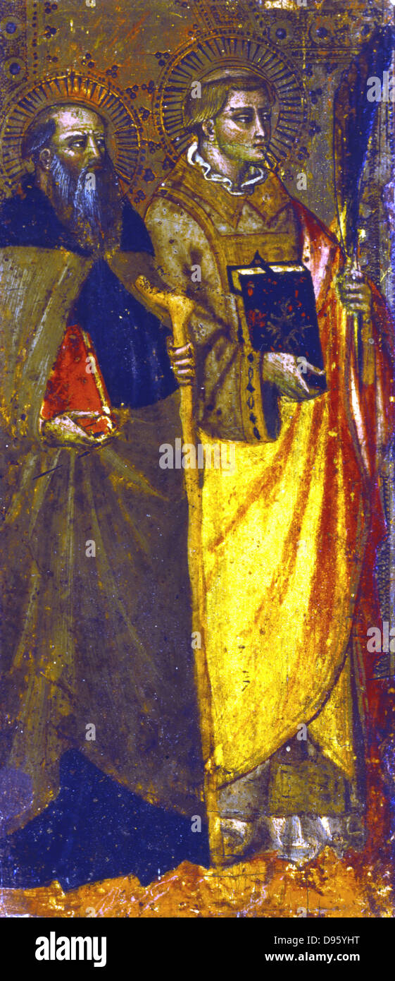 Der hl. Antonius Abt (links) und ein Märtyrer. Malerei vom Kapitän des Misericord (aktive c 1355 - c 1390). Öl auf Holz. Private Sammlung Stockfoto
