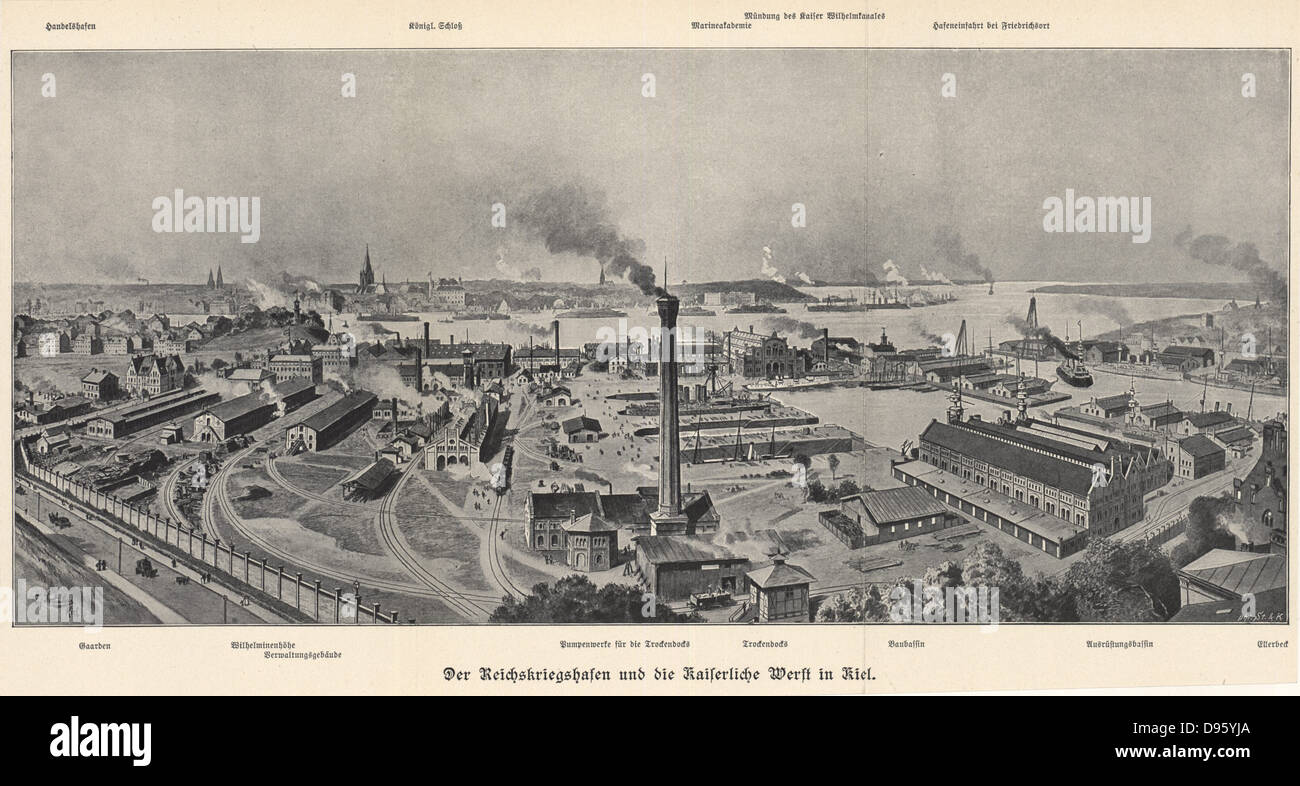 Deutschen Marinestützpunkt und Königlichen Werften, Kiel. Das Buch der Erfindungen Gewerbe und Industrien ", Leipzig, 1900. Stockfoto