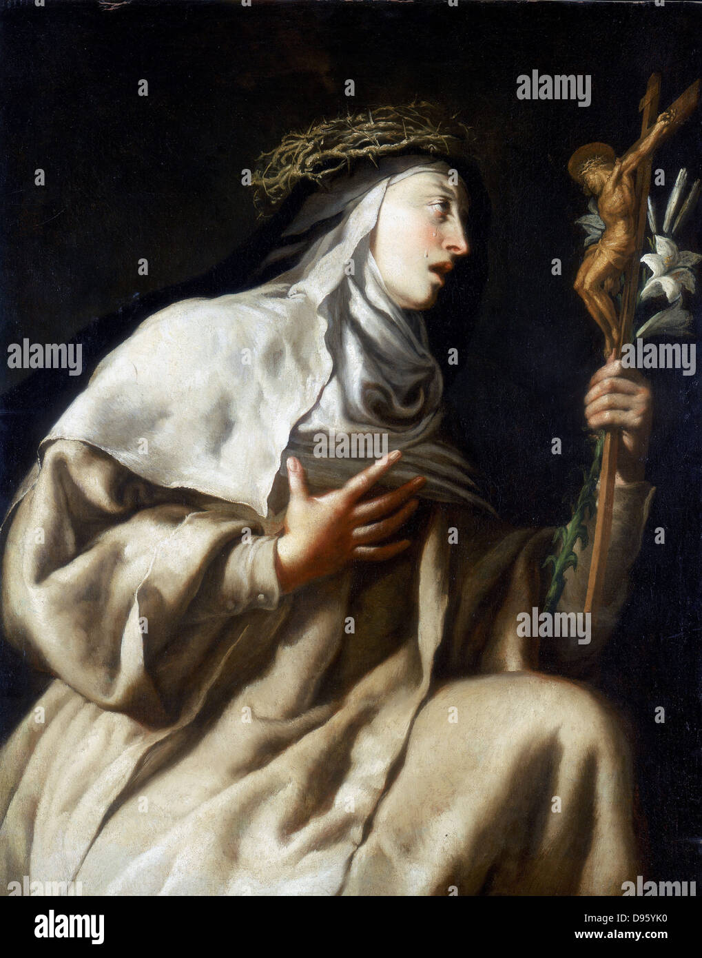 Hl. Teresa von Avila (Theresa) vor dem Kreuz. Spanische Nonne (1515-1582): Reformator der Karmeliten. Guido Cagnacci (1601-1681). Öl auf Leinwand. Private Sammlung. Stockfoto