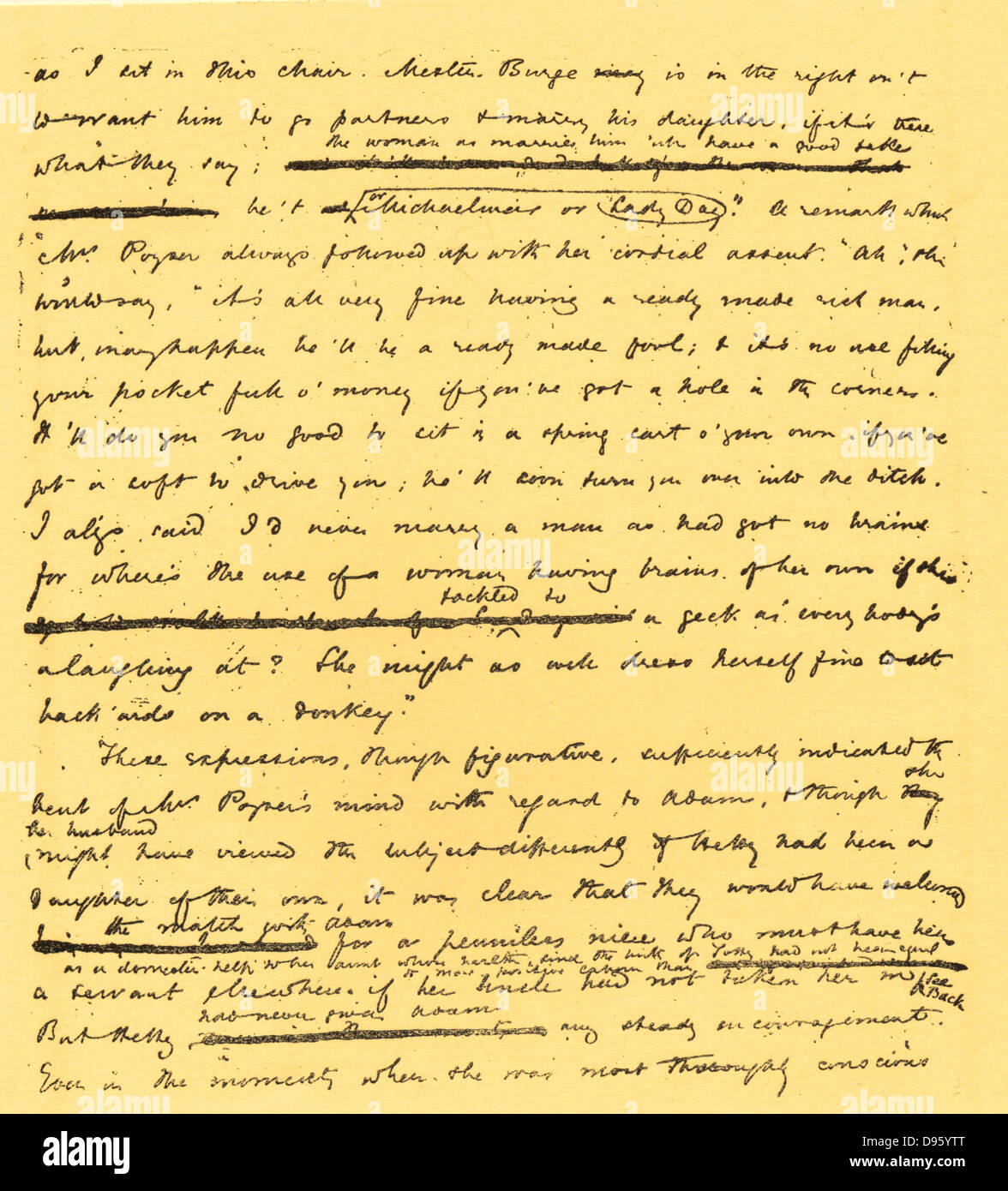 Seite Manuskript des Romans "Adam Bede" von George Eliot (Mary Ann Evans 1819-1880), die im Jahre 1859 veröffentlicht wurde. Stockfoto