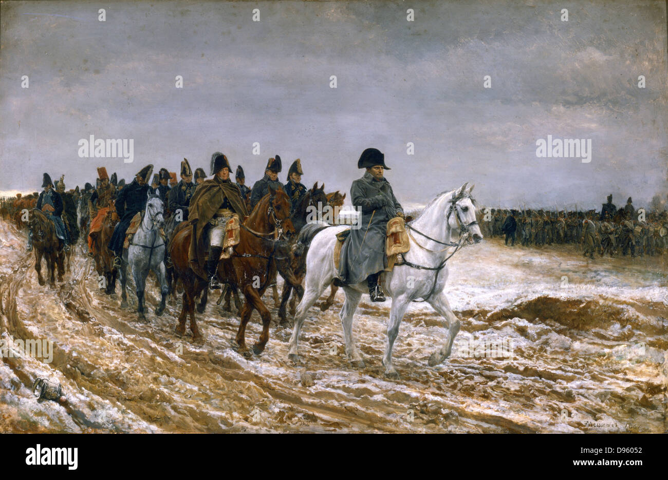 "Die französische Kampagne von 1814 "Napoleon und seine Armee. (1864). Jean Louis Meissonier (1831-1891) Französischer Maler Öl auf Leinwand. Musée d'Orsay. Stockfoto