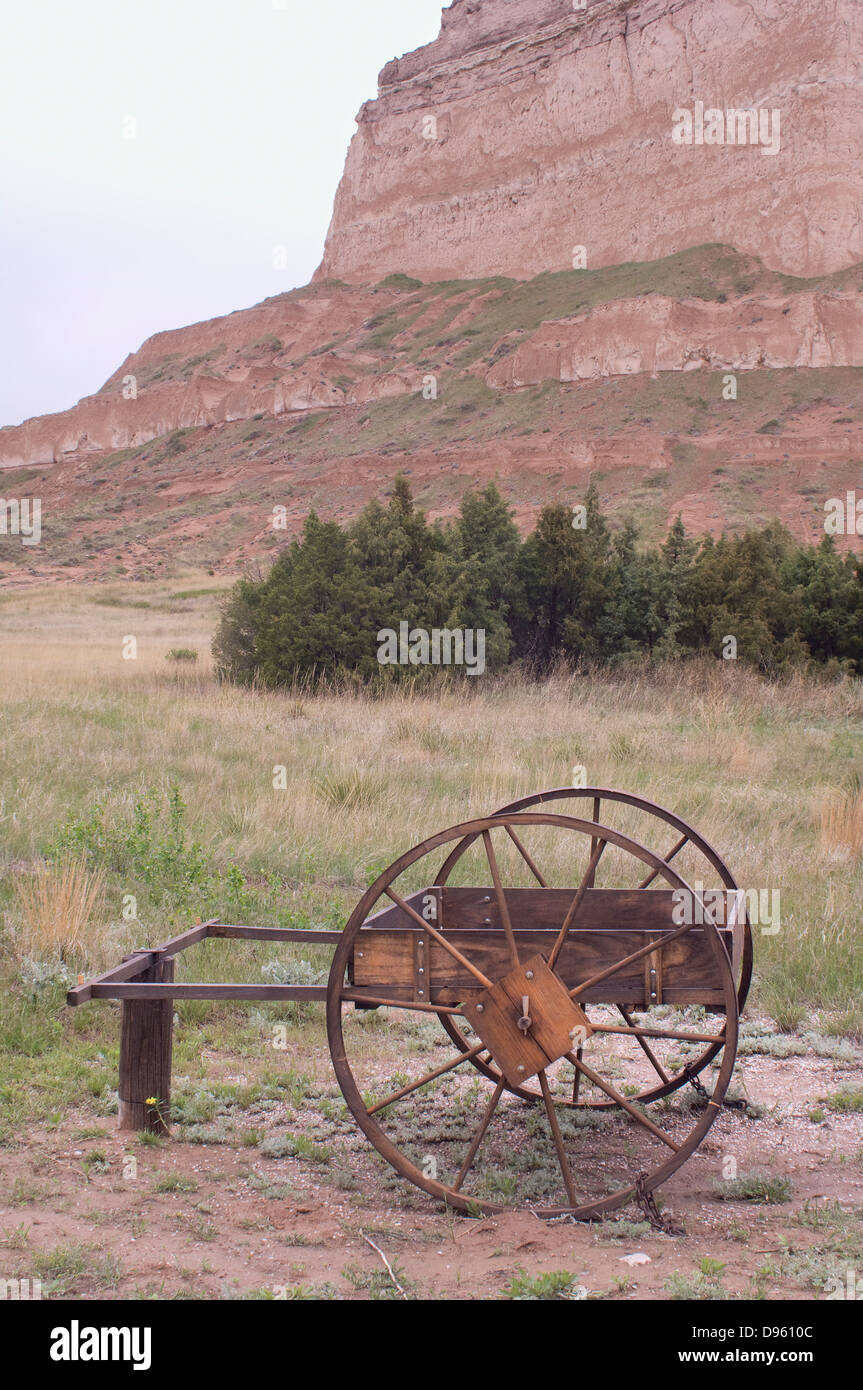 Mormon hand Warenkorb Replikat auf dem Oregon/Mormon Trail, Scotts Bluff National Monument, Nebraska. Digitale Fotografie Stockfoto