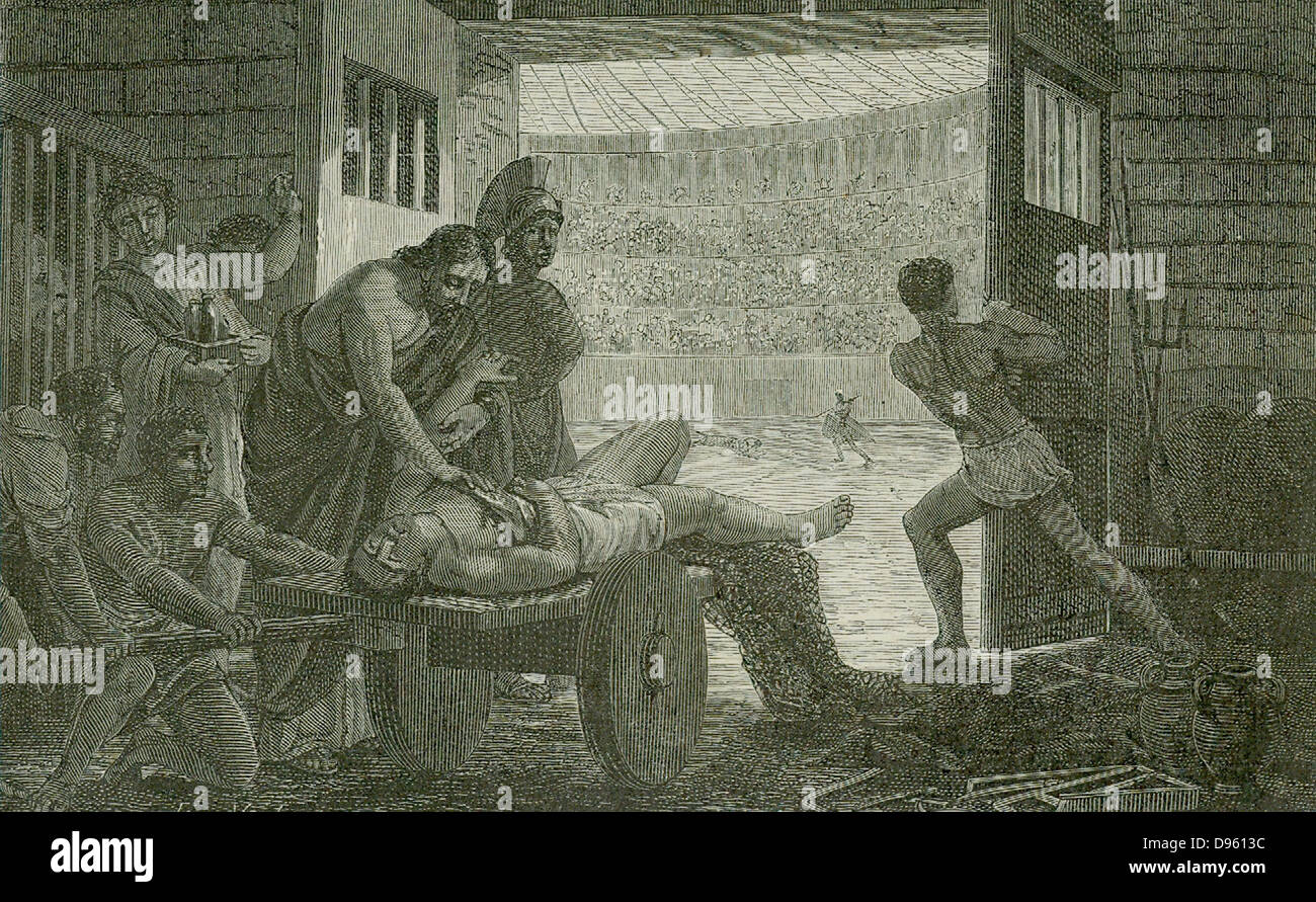 Galen (Claudius Galenus c 130-201 AD) Der griechische Arzt. Arzt, die Gladiatoren in Pergamon tendenziell die im Amphitheater verwundet. Artist's Wiederaufbau veröffentlicht Paris, 1866. Stockfoto