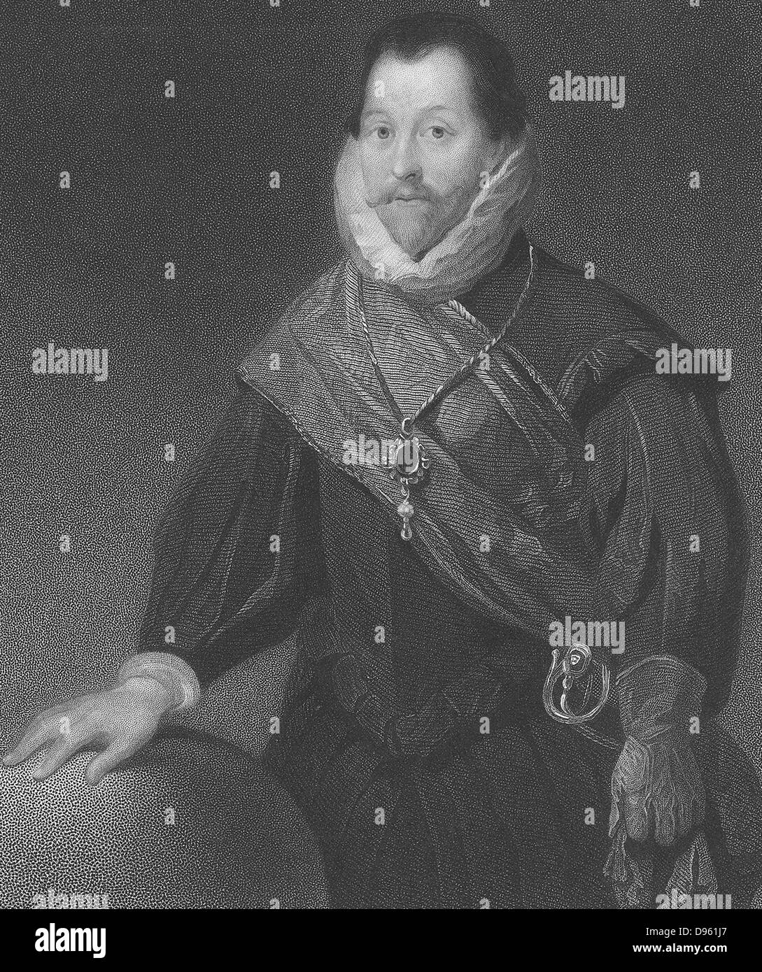 Francis Drake (c1540-1596) englische Navigator und Freibeuter.  Gravur. Stockfoto