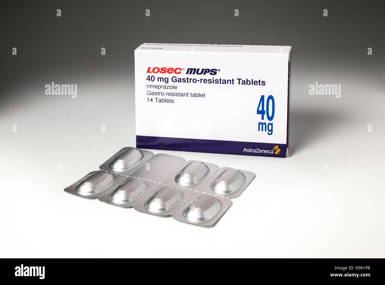 Losec Tabletten - Protonenpumpenhemmer Omeprazol Medikamente verlangsamt oder verhindert die Produktion von Magensäure Stockfoto