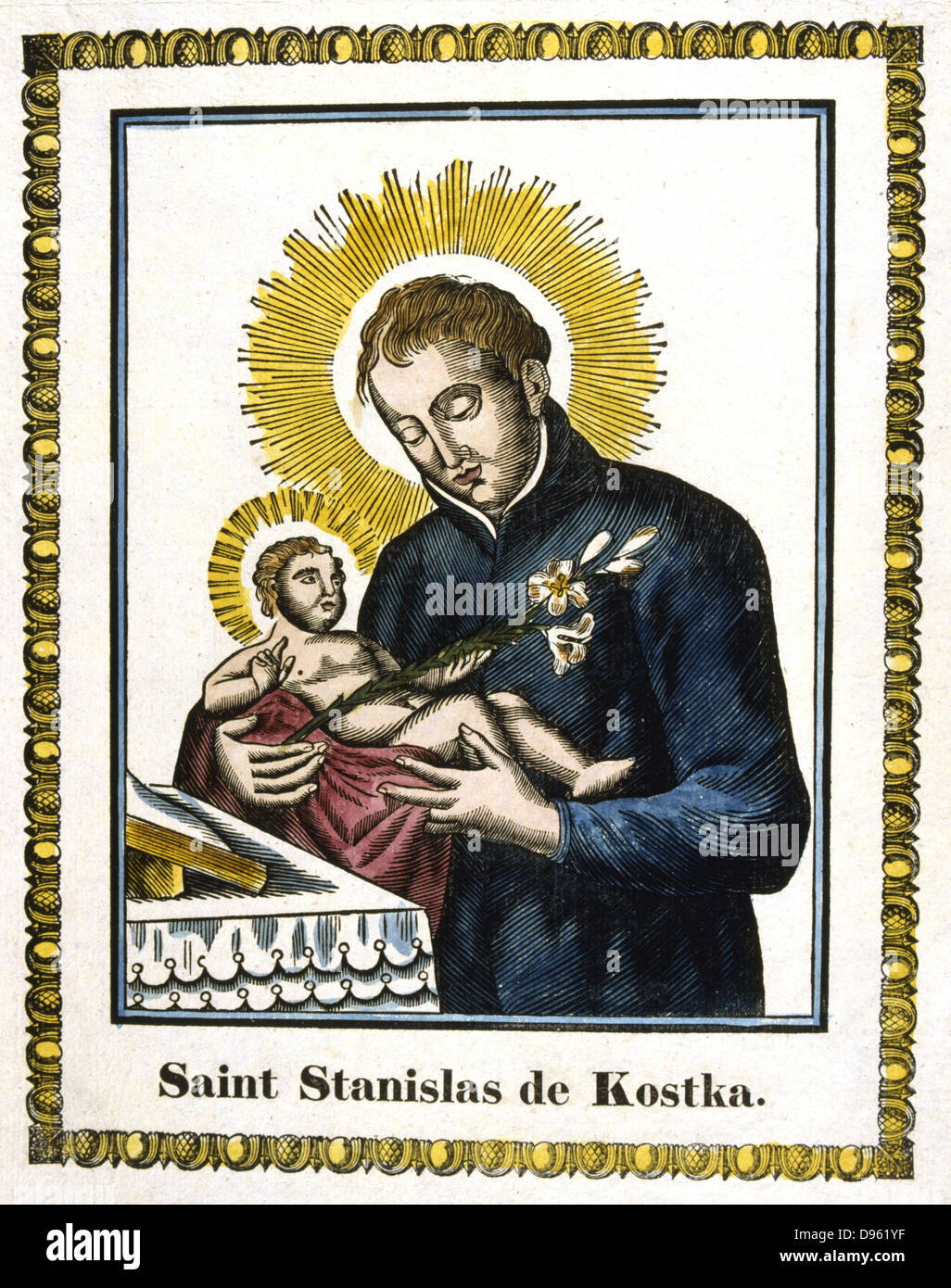 Der heilige St. Stanislas (Stanislaus) des polnischen Kostka (c1550-1591). Französische farbige Holzschnitt des 19. Jahrhunderts. Stockfoto