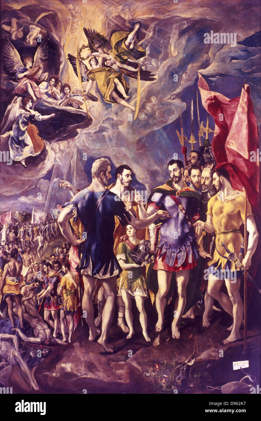 "Das Martyrium von St. Maurice. Christliche Märtyrer d 286. Durch Kaiser Maximilian geboten, den Göttern zu opfern, war für die Ablehnung getötet. El Greco (1541-1614), griechischer Maler. Prado, Madrid. Stockfoto