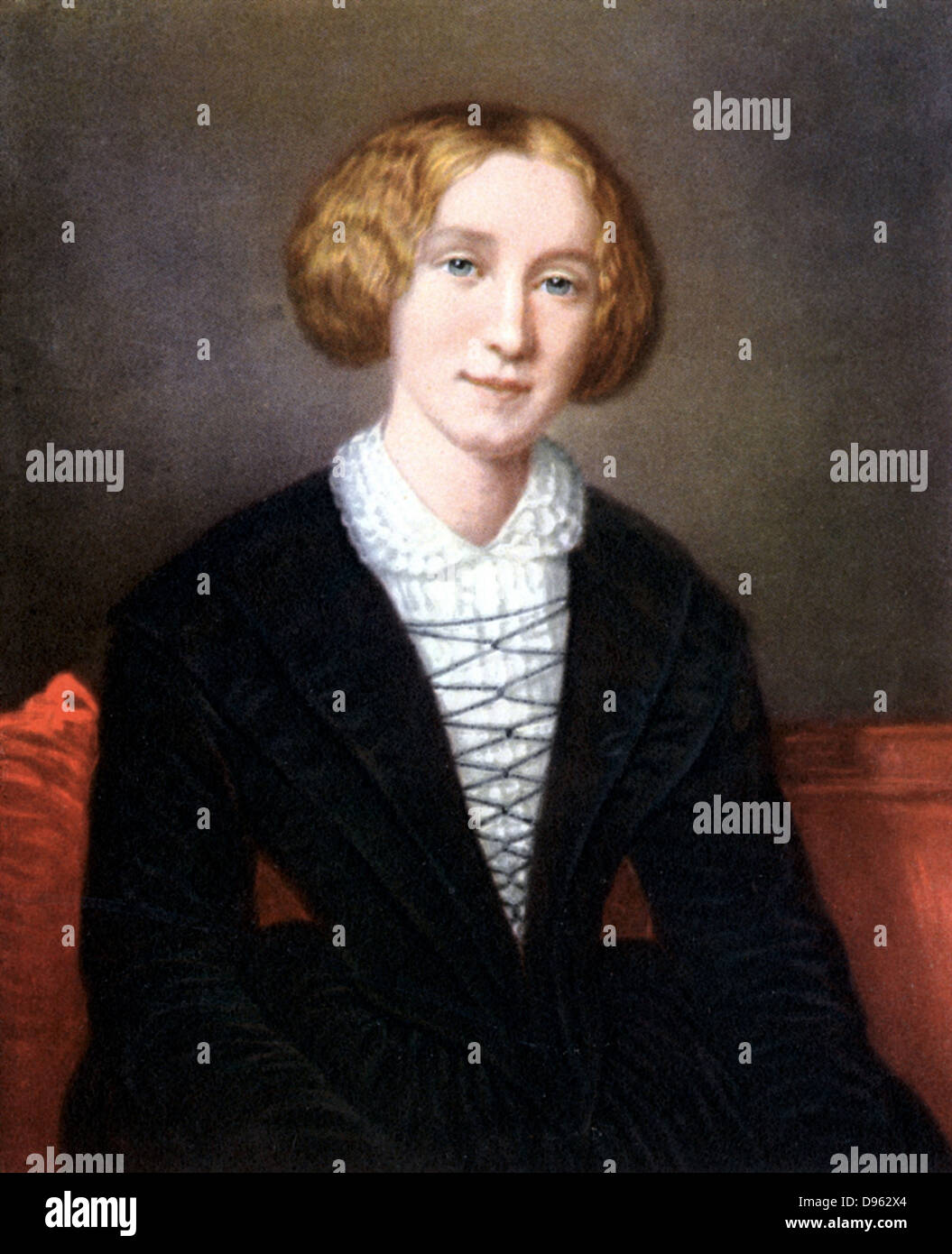 George Eliot (1819-1880), Pseudonym von Mary Ann Evans. Wichtige britische Schriftstellerin. Autor von "Adam Bede', 'Silas Marner", "Die Mühle am Floss', 'Romola', 'Felix Holt", Middlemarch', 'Daniel Deronda', usw. Eliot als junge Frau, nach dem Porträt von F d'A Durade. Stockfoto