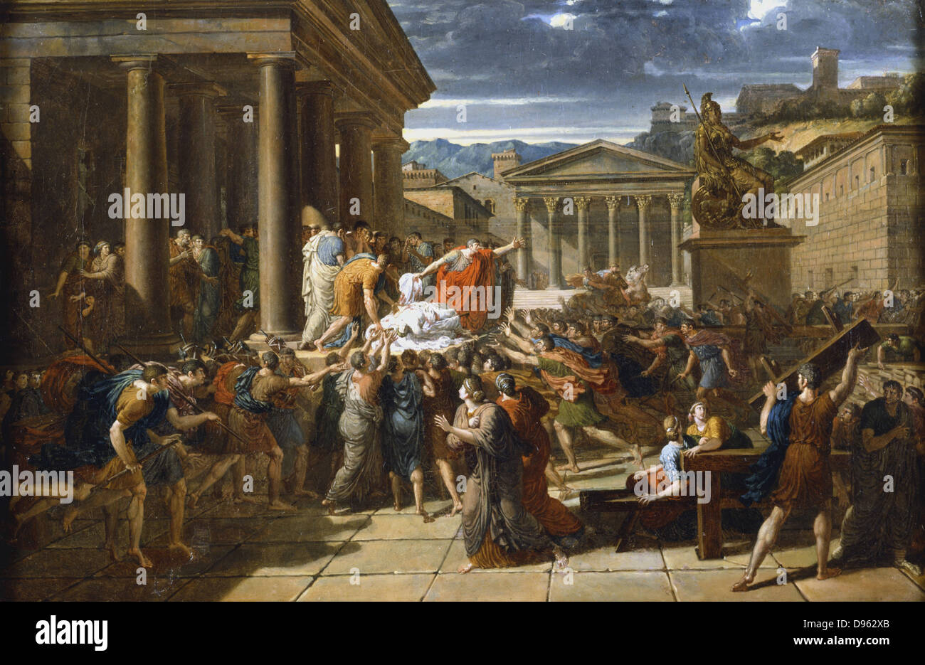 Der Tod des Kaisers". Julius Caesar's Körper angezeigt mit der Masse außerhalb des Senats, Rom. William Guillon, genannt Lethiere (1760-1832), französischer Maler. Öl auf Papier. Private Sammlung Stockfoto