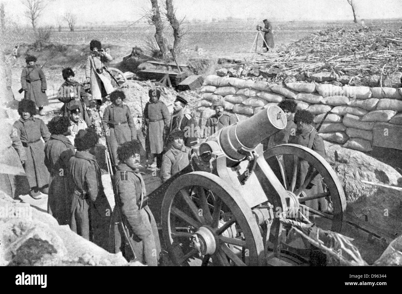Russo-Japanischen Krieg 1904-1905.  Russische sechs Zoll Haubitze Akku während der Verteidigung von Port Arthur. Stockfoto
