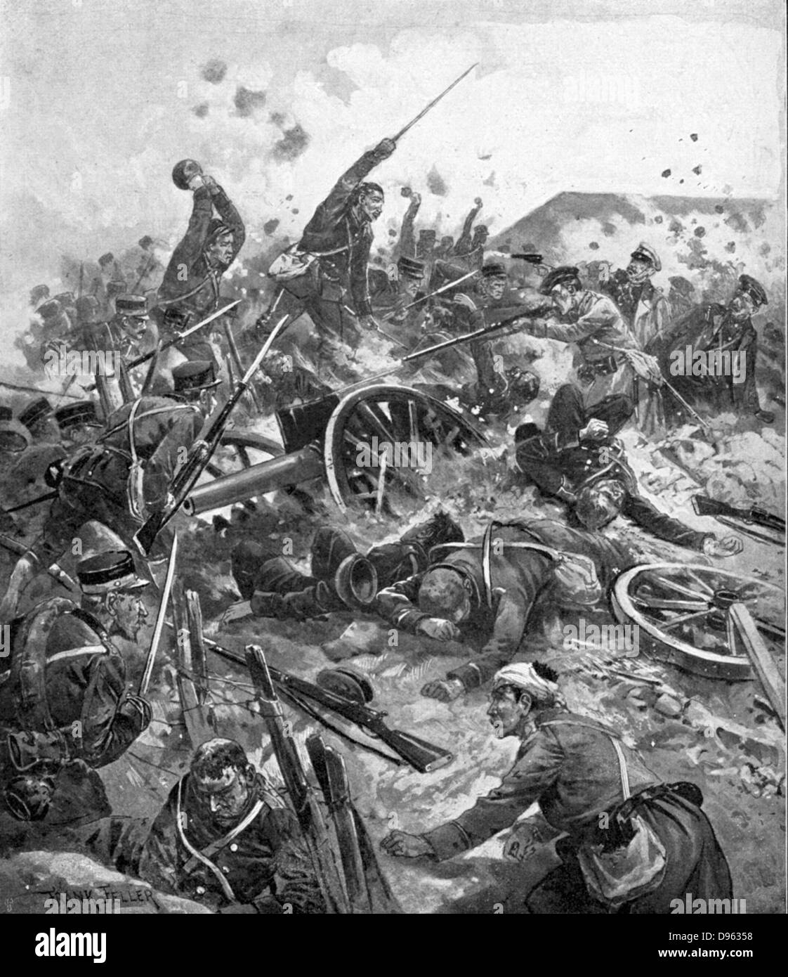Russo-Japanischen Krieg 1904-1905: japanische Truppen stürmen das Russisch besetzte 203 Meter Fort, 19. September 1904. Stockfoto