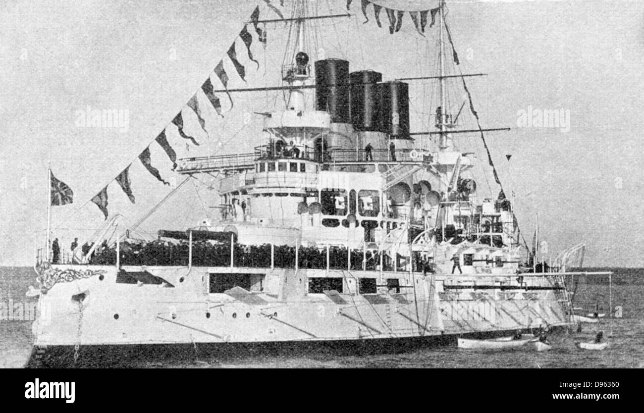 Russisch-japanische Krieg 1904-1905: Russische Schlachtschiff 'Retvisan', in Philadelphia, das 1900 errichtet wurde. Auf der ersten japanischen Angriff auf Port Arthur, Februar 1904 zerstört. Stockfoto