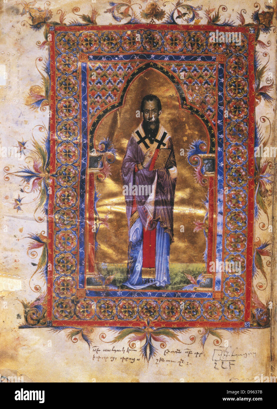 Der hl. Basilius der Große (329-379), einer der größten griechischen Väter der christlichen Kirche. Bischof von Cäsarea von 370. Armenische Manuskript von 1286. Stockfoto